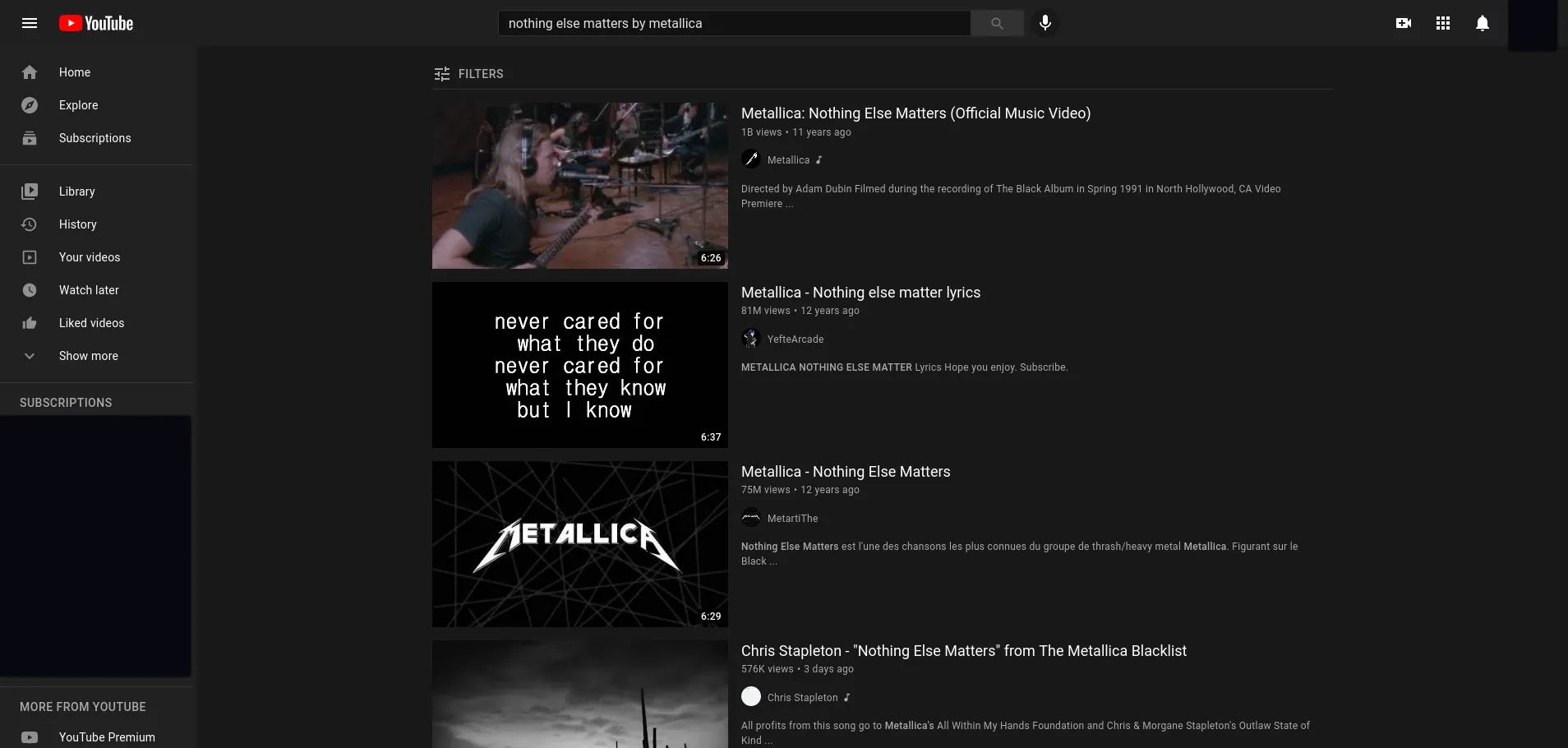 Search results for one of the songs in my library