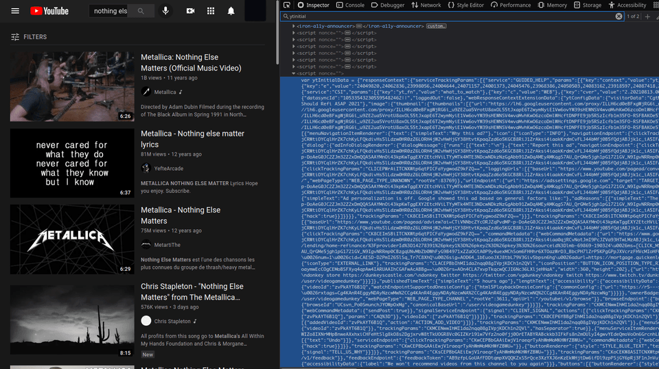 JSON array YouTube uses to store metadata